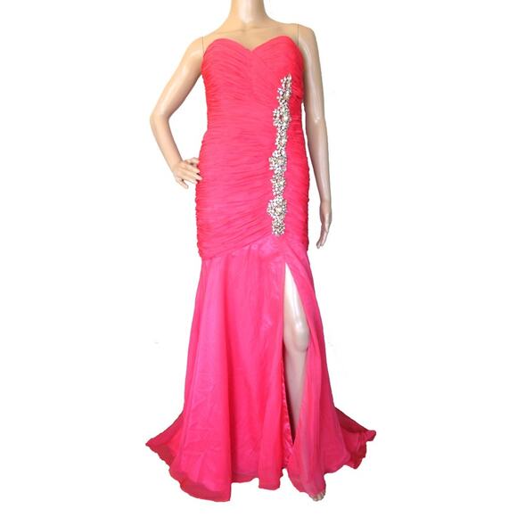 Jovani Dresses & Skirts - Jovani Women Pink Rhinestone Ruched Strapless Sweetheart Neck Mermaid Dress 6